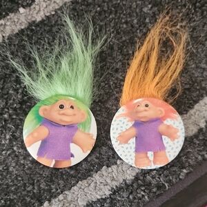 Vintage Troll Doll Button Set - Green and Orange Hair